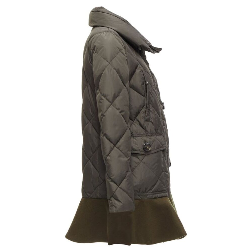 MONCLER Norme Afnor khaki quilted virgin wool blend frill hem coat Sz1 M - Picture 8 of 10